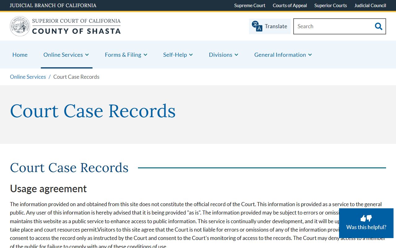 Shasta County court records after arrest court case records page