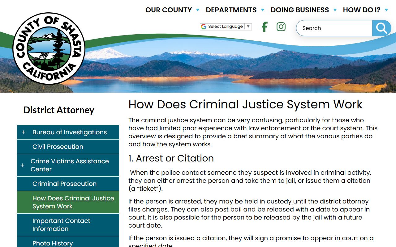 Shasta County court records after jail arrest District Attorney criminal process page